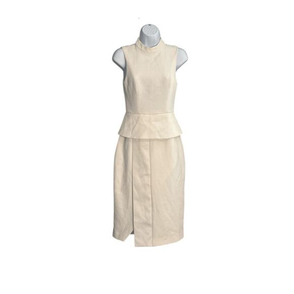 Keepsake Peplum High Neck Sleeveless Midi Dress Size S Cream Ivory Polyester